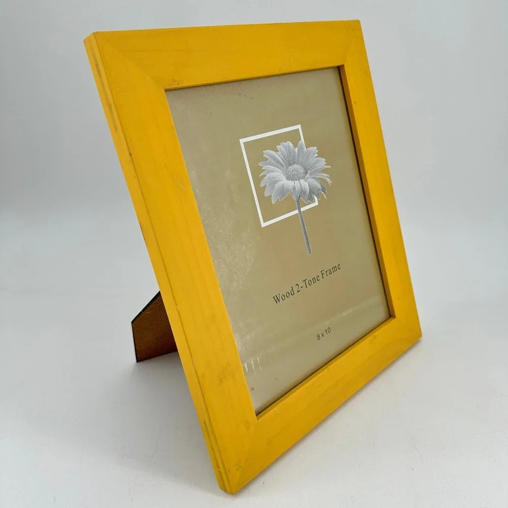 Yellow Wood 2-Tone Picture Frame 8x10 Tabletop Wall Mount Bright Home Decor
